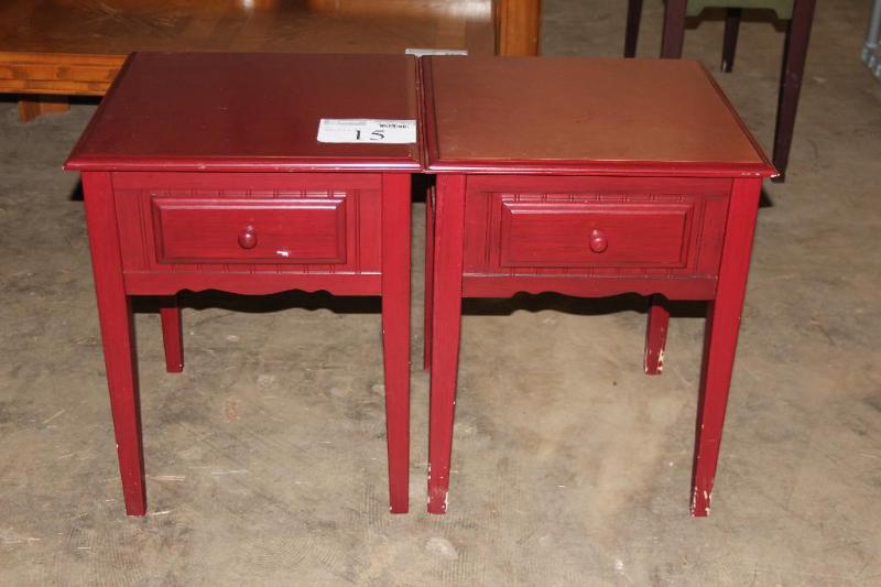 Lot of (2) End Tables, Red Wood, 1-...