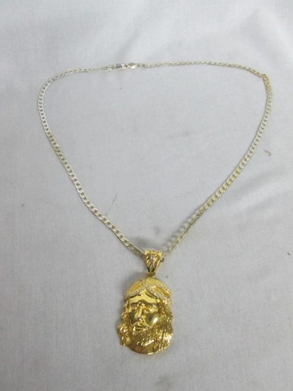 Goldtone&nbspCZ Mens Jesus Pendan...