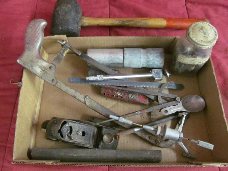 lot 203 image: Rubber Mallet, Plane, Pipe, Protrac...