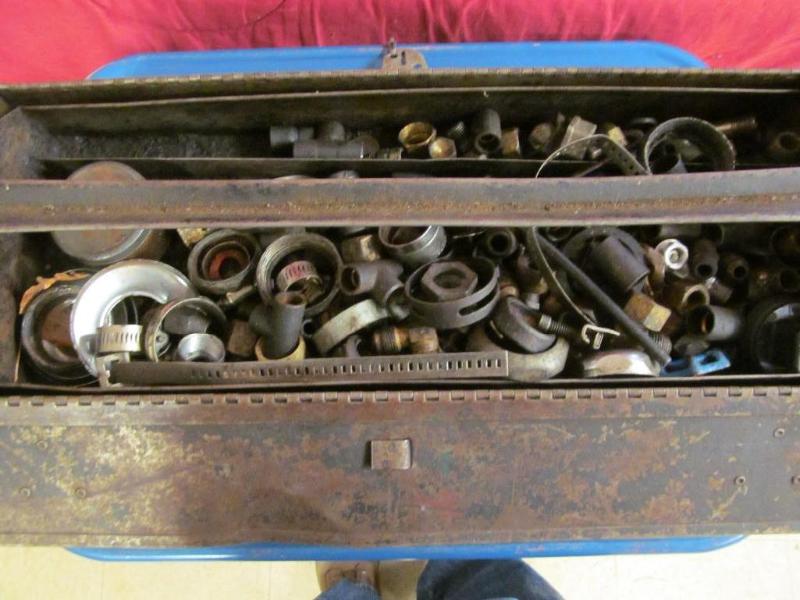 lot 210 image: Vintage Tool Box full of plumbing s...