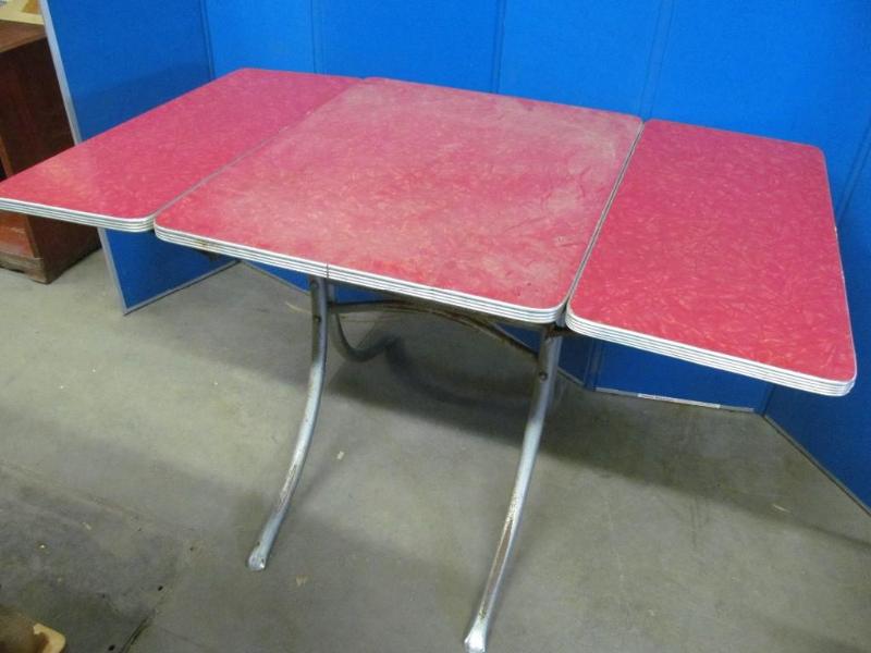 lot 7 image: Vintage Aluminum Table -- Red with ...