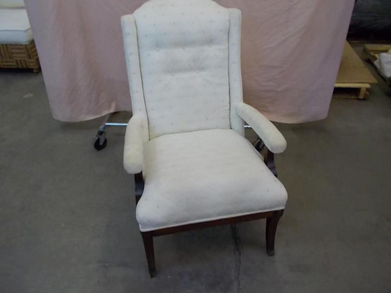 lot 17 image: Wood framed upholstered chair. ...