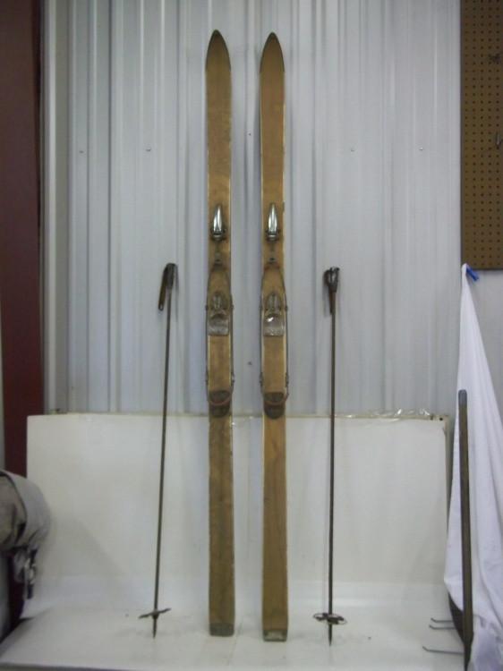 lot 152 image: Pair of Wood Skis with Poles...