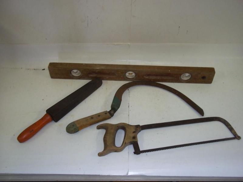 lot 223 image: Scythe, saw, level and file...