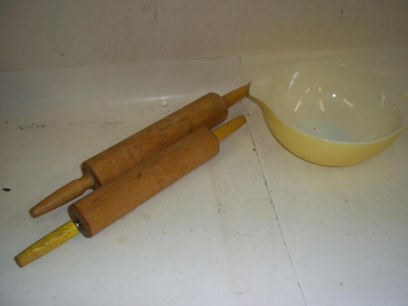 lot 277 image: Glass Bowl with 2 Wood Rolling Pins...