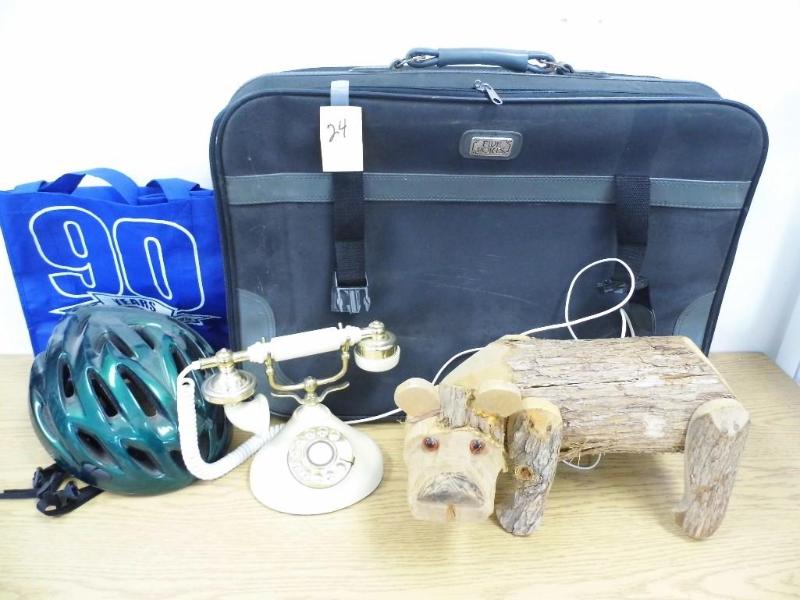 Phone, Wooden Log Bear and misc...