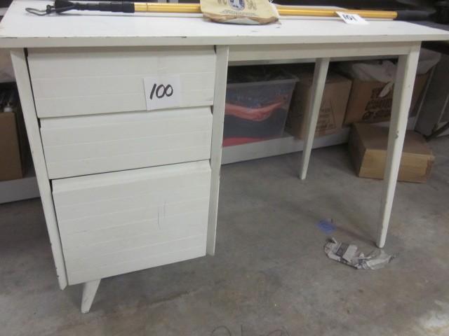 White wooden desk with (3) drawers....