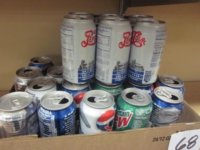 Box of collectible empty Pepsi cans...