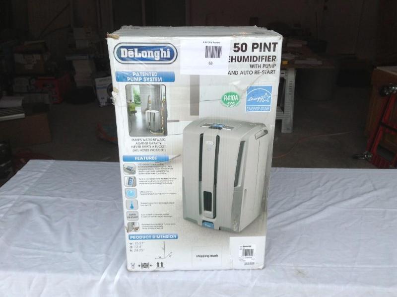 lot 28 image: Delonhi 50 pint Dehumidifier, new o...