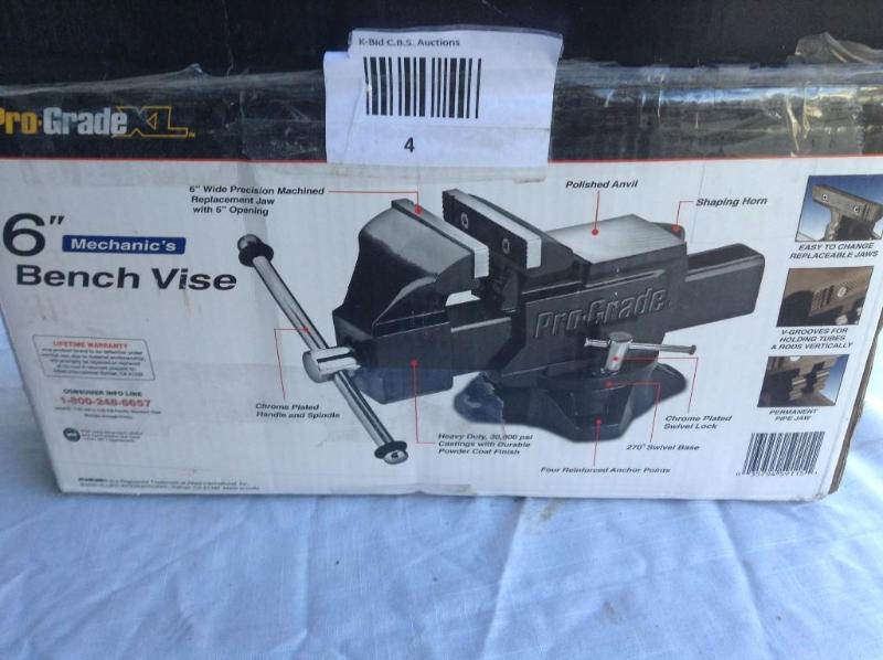 lot 4 image: 6 bench vise, new open box...