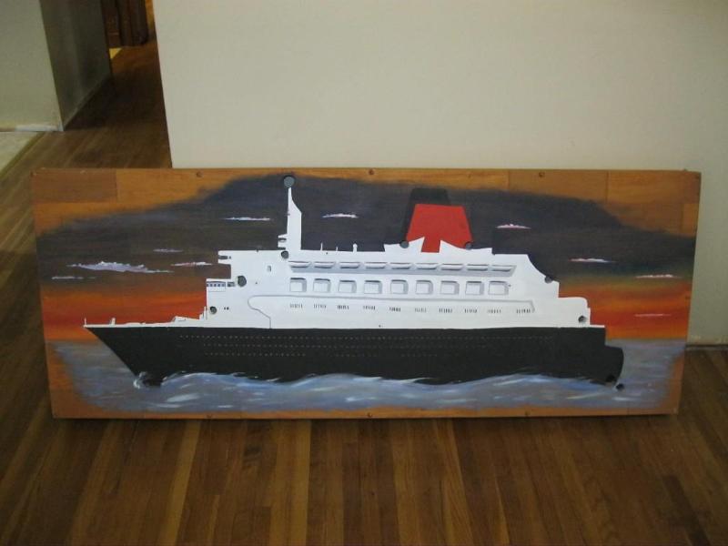 lot 5 image: Large Painted Ship Picture On Wood ...
