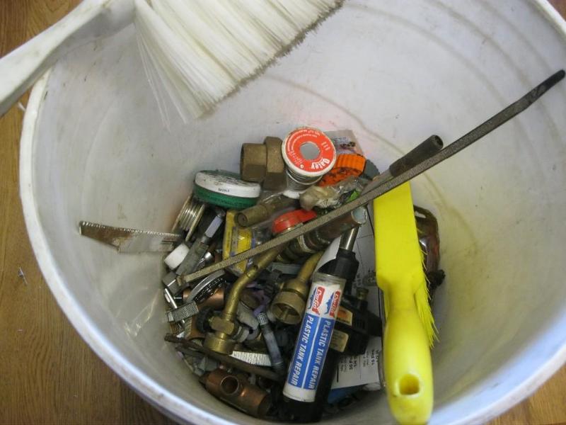 lot 79 image: Plumbers Bucket Of Brass And Copper...