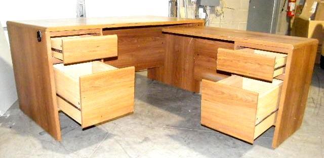 L Shaped Wooden Desk - Has 4 Ball B...
