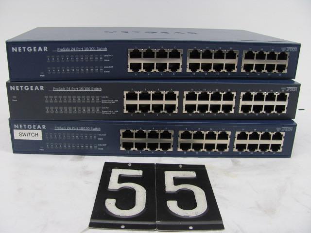 lot 55 image: Lot of 3 Netgear JFS524 24 port 10...