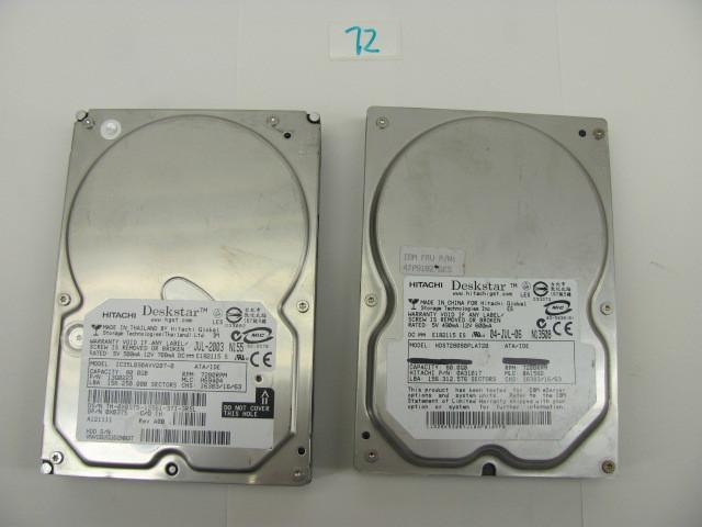 lot 72 image: Lot of 2 Hitachi deskstar 80G IDE h...