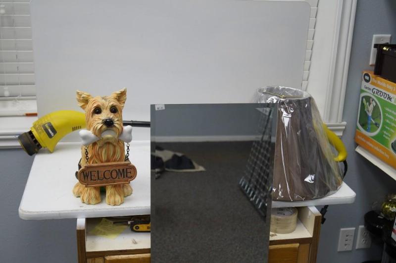 lot 22 image: dog statue  mirror lamp shade ...