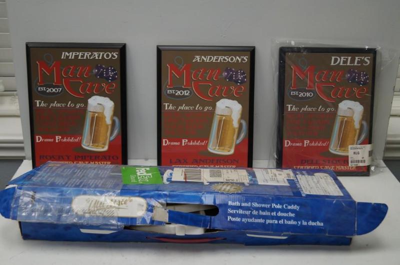 lot 28 image: 3 man cave placks and a bath and sh...
