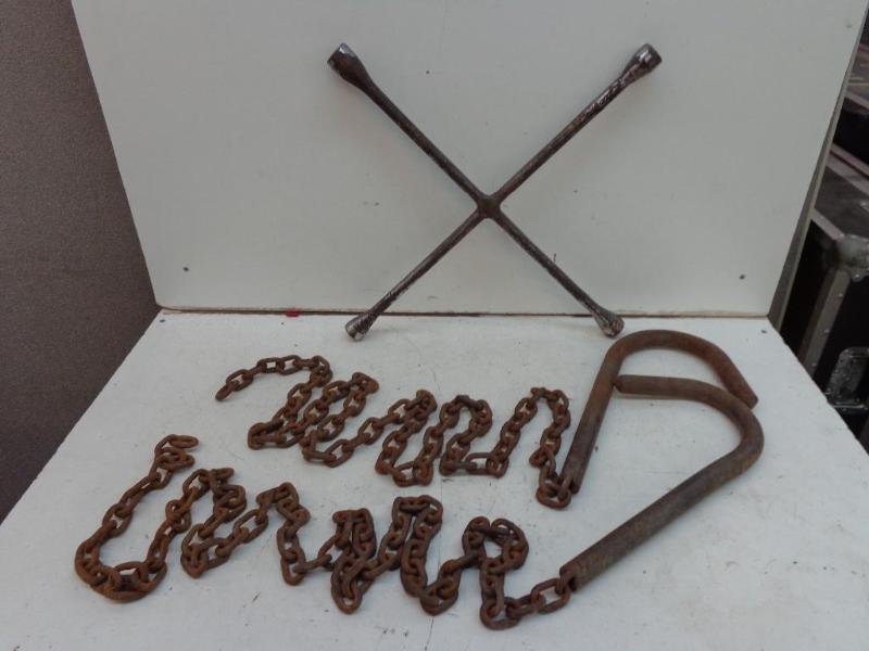 lot 45 image: Large Tow Hooks with Chains Attache...