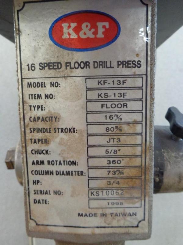 K&F 16 Speed Floor Drill Press April Tool Auction KBID