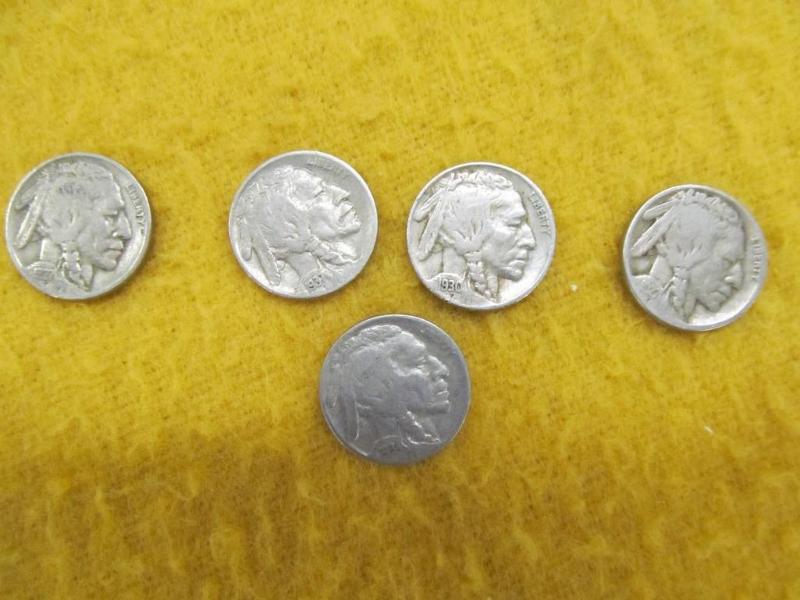 5 Buffalo Nickels (Readable Dates) ...
