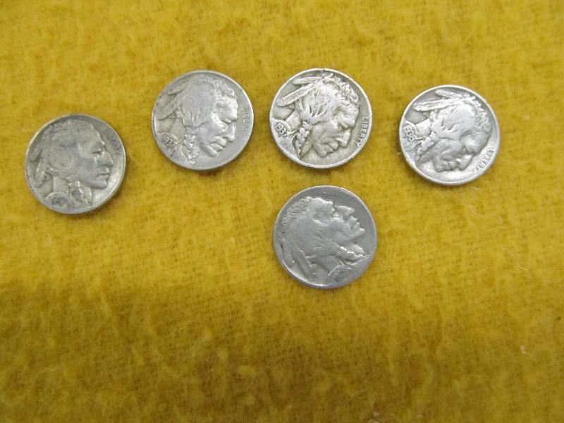 5 Buffalo Nickels (Readable Dates) ...