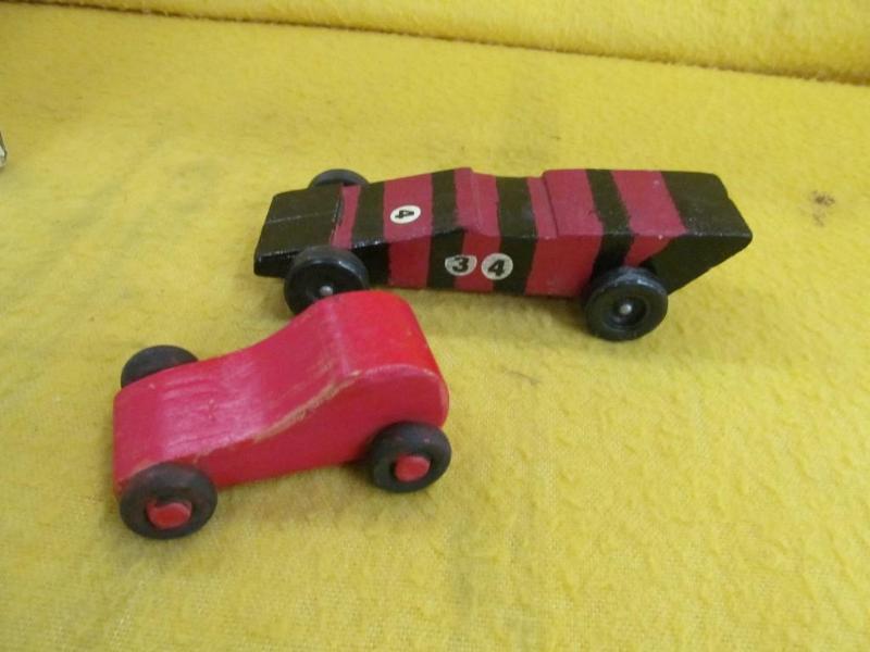 2 Wooden Race Cars, 4&quot and 7&q...