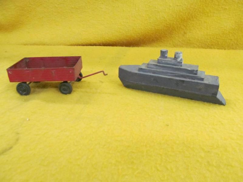 Wood Toy Boat and Small Red Ertl Wa...