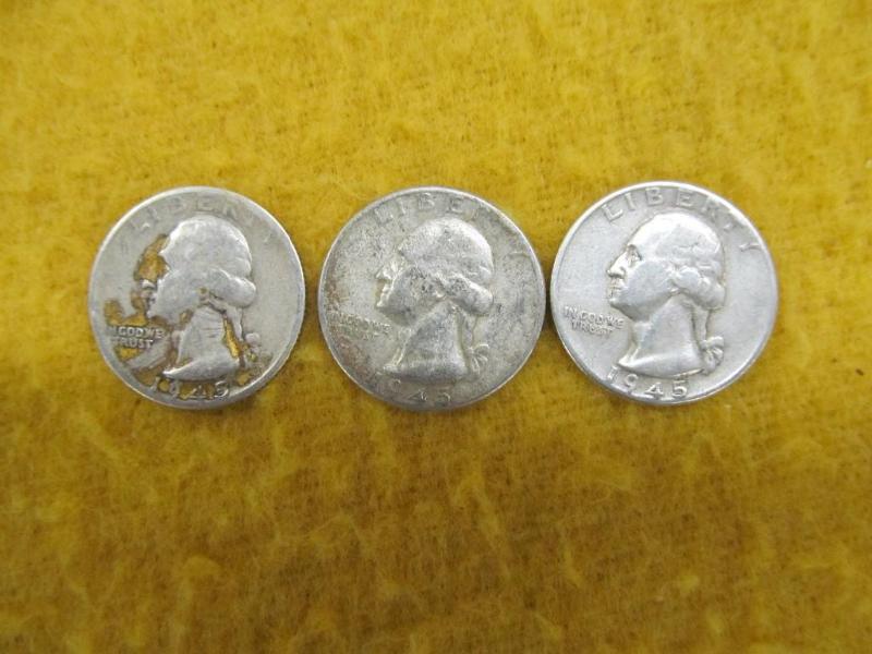Set of 3 Washington Quarters 1945-D...