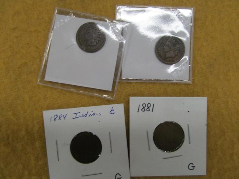 Set of 4 Indian Head Pennies 1881, ...