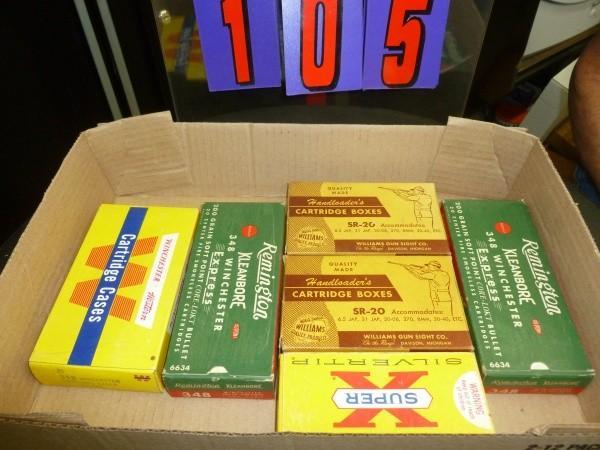 Flat of vintage boxes. 348 win, 30-...