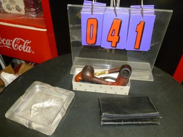 4 vintage pipes with tobacco pouch ...