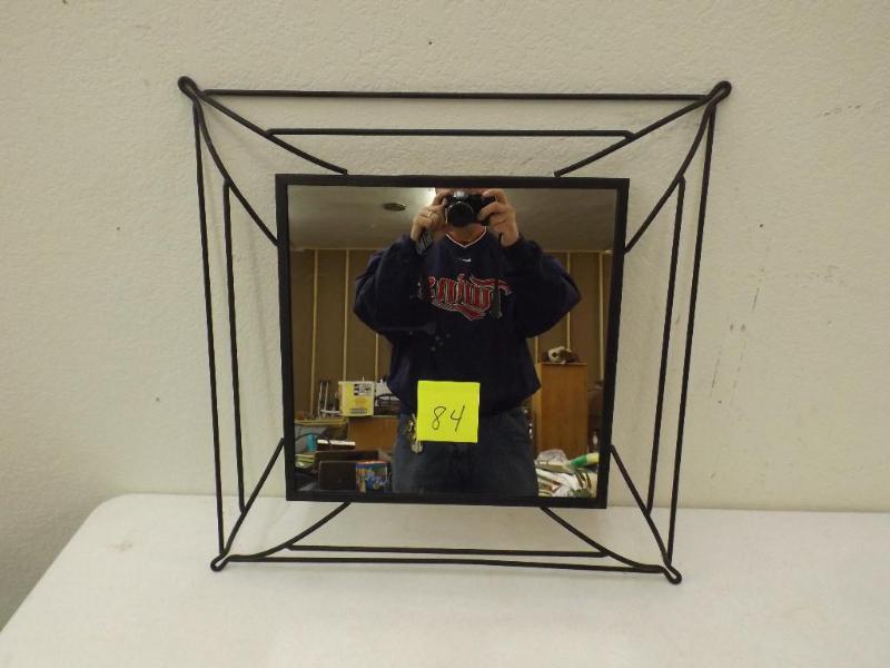 lot 84 image: Wrought Iron black mirror.  Ov...