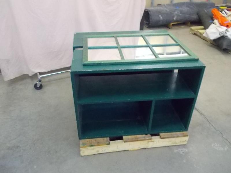 lot 27 image: 2 home made, green, stackable shelv...