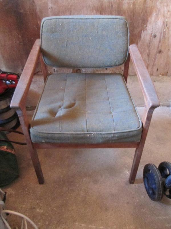 lot 34 image: Vintage chair. Green with wood arms...