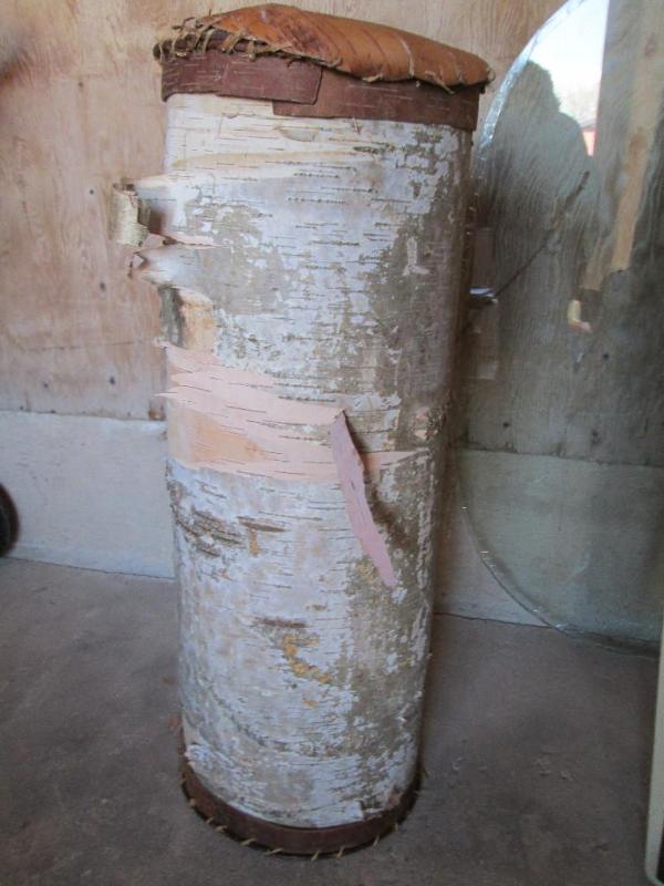 lot 41 image: Drum made from a birch log. Top has...