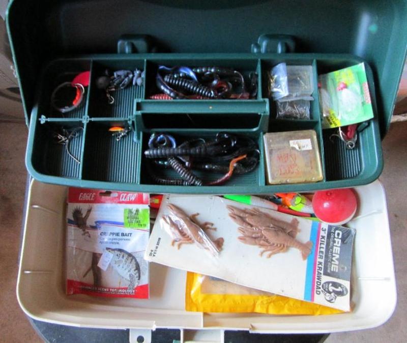lot 61 image: Fishing tackle box with tray insert...