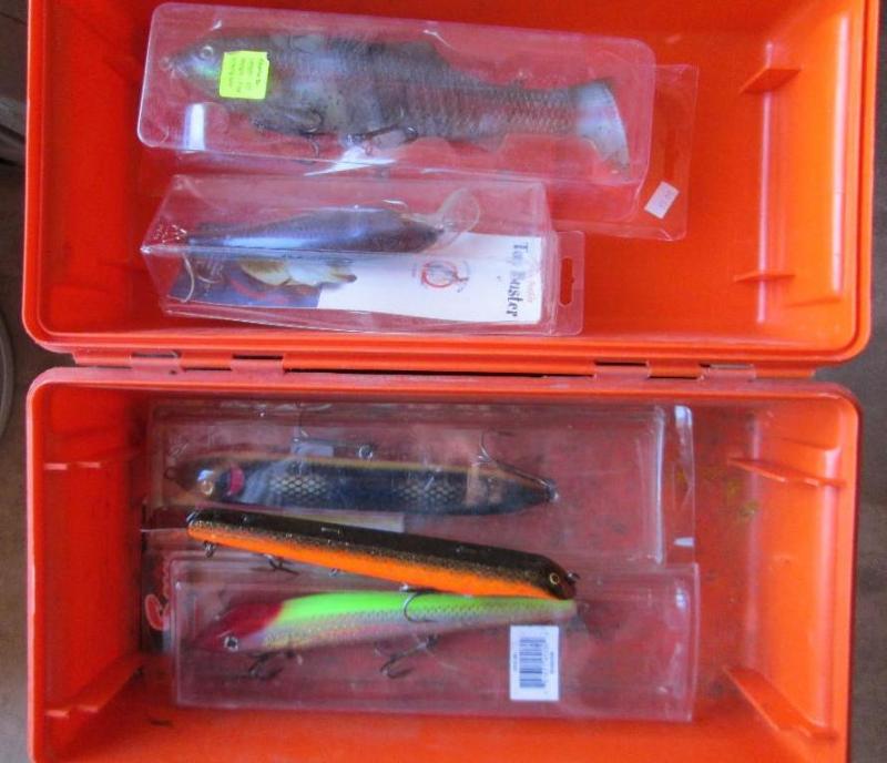 lot 63 image: Fishing tackle box with musky and n...