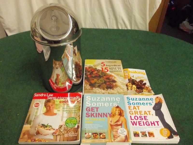Chrome Trash Can, Assorted Cook Boo...