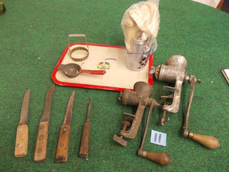 lot 11 image: 2-Vintage Grinders, Metal Tray, Old...