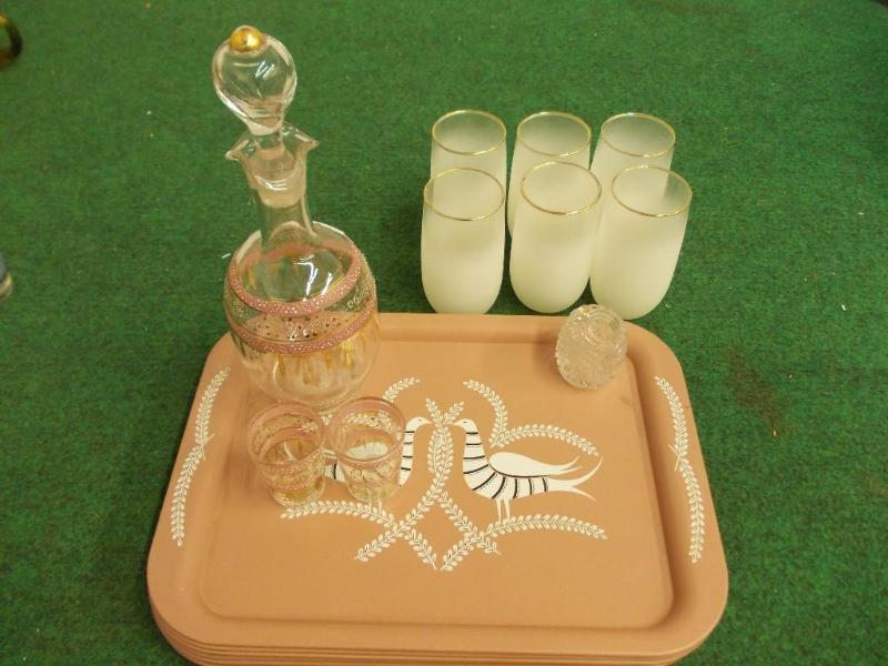 lot 13 image: 8-Metal Trays, Vintage Glass Decant...