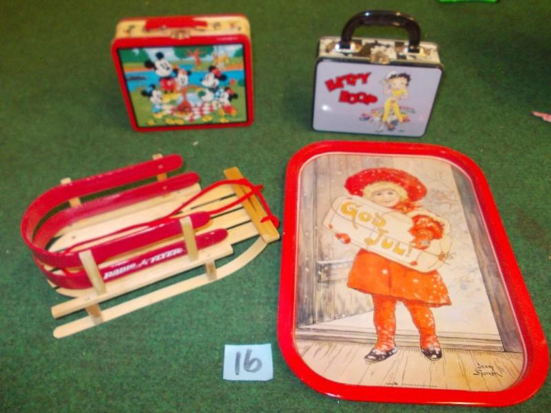 lot 16 image: 2-Metal Lunch Boxes, Metal Tray, Do...
