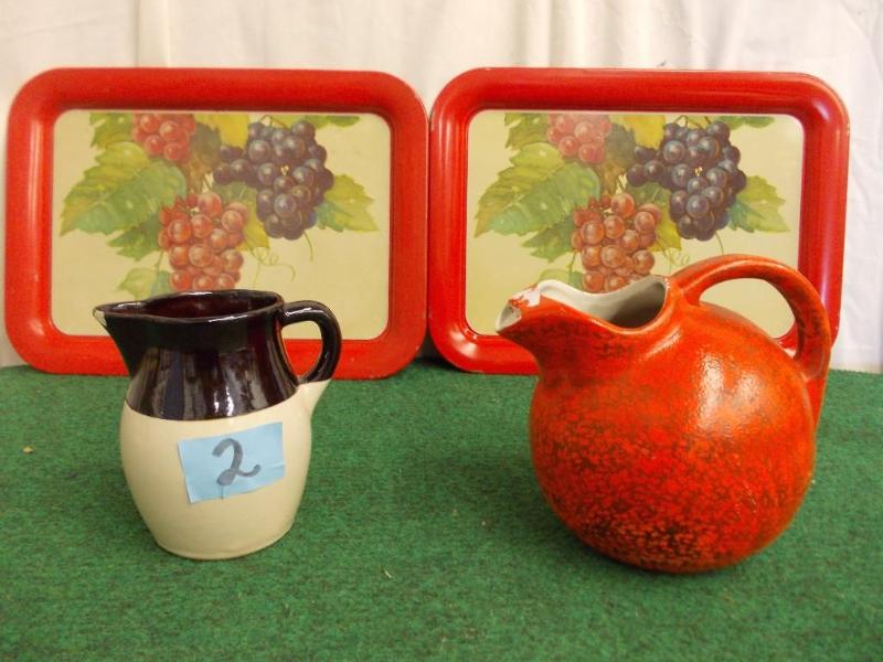 lot 2 image: 2-Vintage Pitchers, 2-Metal Trays...