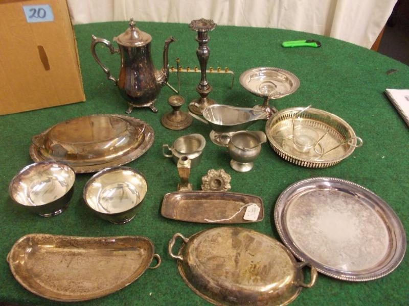 lot 20 image: Box Lot Of Silver Plate, Pewter, St...
