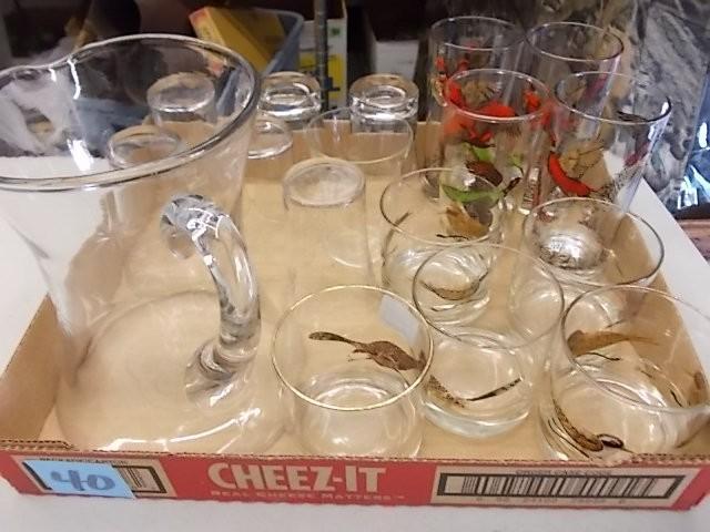 lot 40 image: Glass Pitcher With 7 Matching High ...