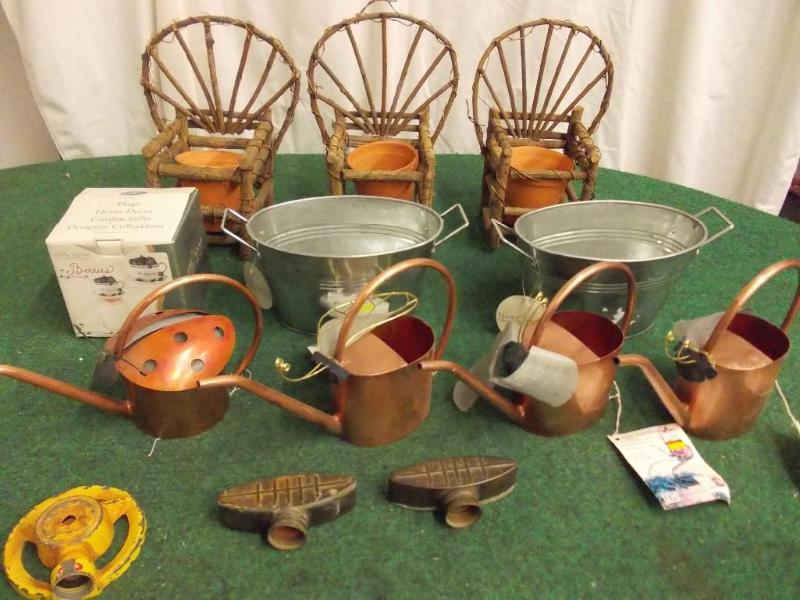lot 88 image: Bent Twig Chair Planter Pots, Coppe...