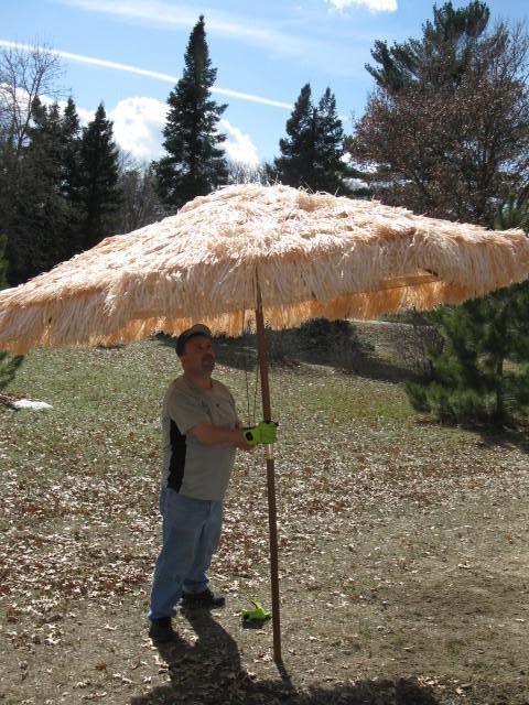 lot 53 image: Tiki Umbrella, 9 foot, beige...
