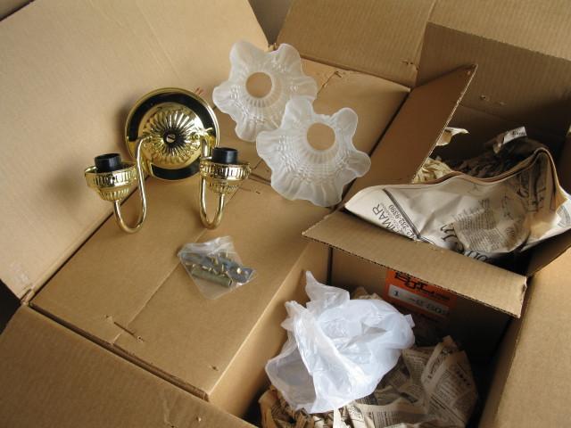 lot 74 image: Qty 3, double sconce brass tulip co...