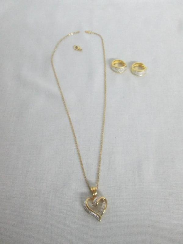 lot 45 image: Two Tone Heart Pendant & Hoop E...