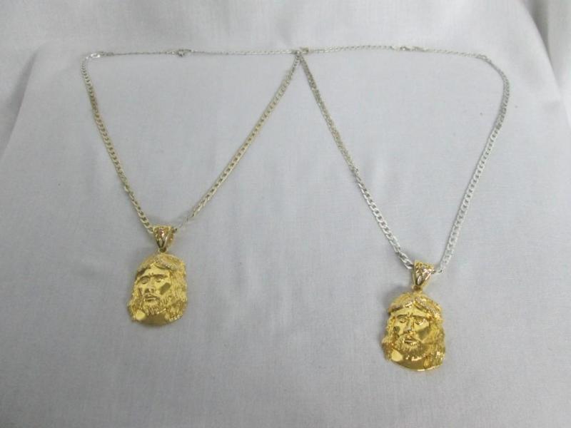 lot 49 image: (2) - Goldtone CZ Mens Jesus Pendan...