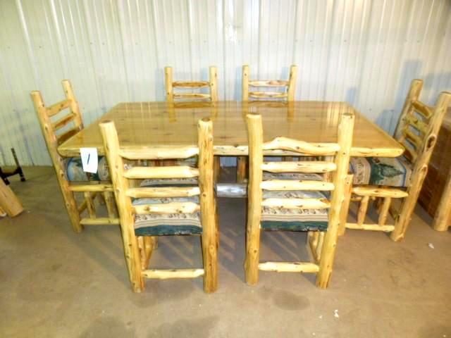lot 1 image: 7 PC CedarLog Dinning Room Table S...